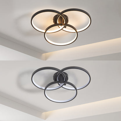 20" Modern Black LED Ceiling Light, 3-Ring Flush Mount Fixture for Living Room, Bedroom, or Dining Room, Sleek and Energy-Efficient Design, Easy Installation
