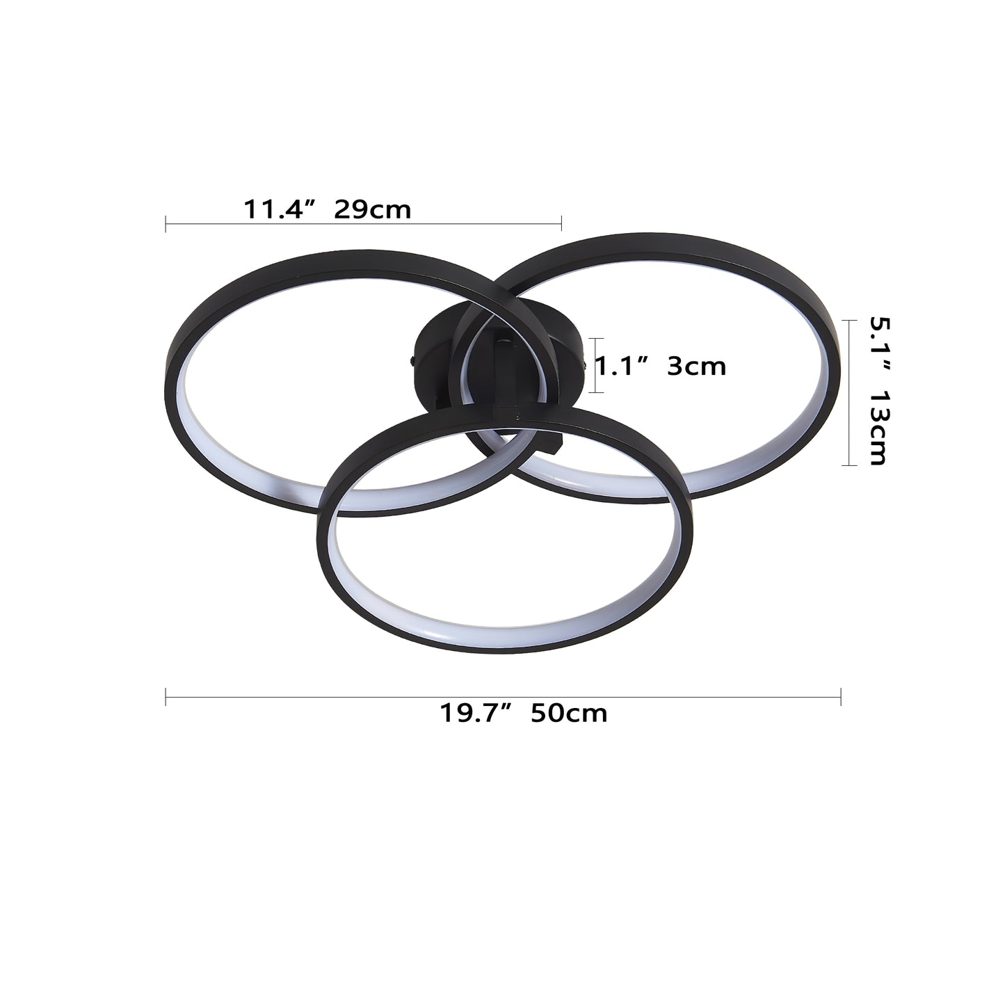 20" Modern Black LED Ceiling Light, 3-Ring Flush Mount Fixture for Living Room, Bedroom, or Dining Room, Sleek and Energy-Efficient Design, Easy Installation