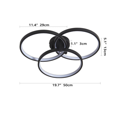 20" Modern Black LED Ceiling Light, 3-Ring Flush Mount Fixture for Living Room, Bedroom, or Dining Room, Sleek and Energy-Efficient Design, Easy Installation