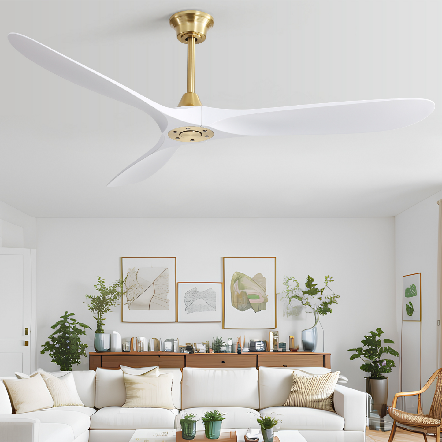 60 Inch Modern ABS Ceiling Fan With 6 Speed Smart Remote Control Reversible DC Motor For Bedroom Living Room