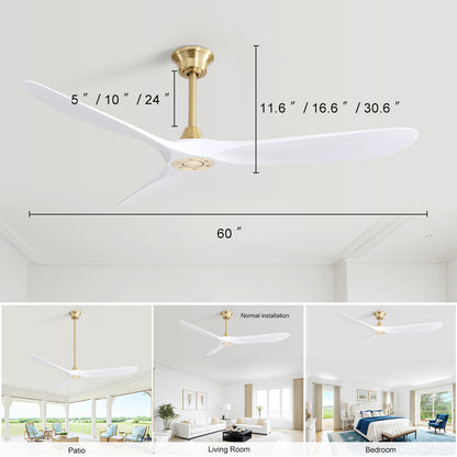 60 Inch Modern ABS Ceiling Fan With 6 Speed Smart Remote Control Reversible DC Motor For Bedroom Living Room