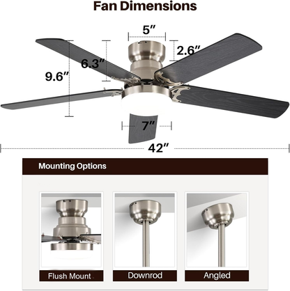 42 Inch Ceiling Fan 5 Blades Noiseless Reversible Dc Motor Remote Control With Led Light