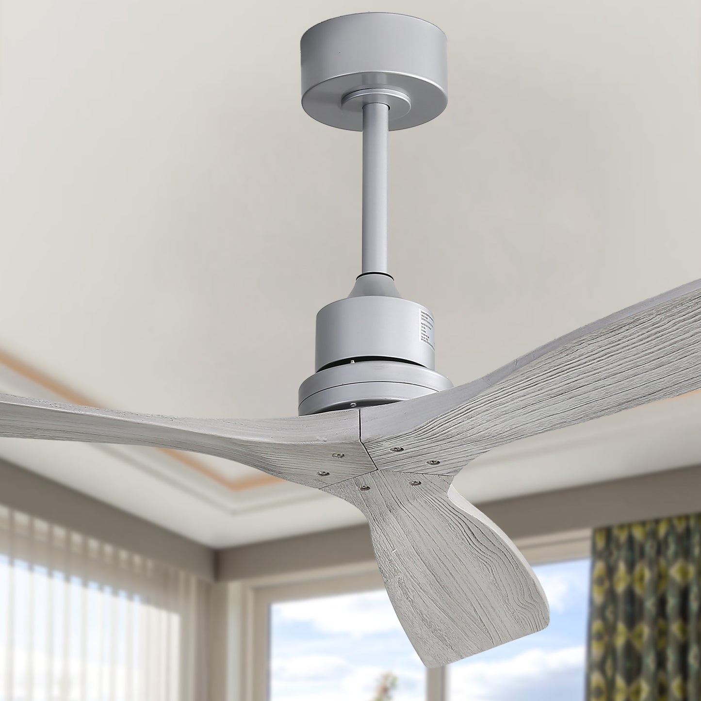 52 Inch Ceiling Fan No Light, with Remote Control Solid Wood Fan Blade Reversible Dc Motor For Bedroom