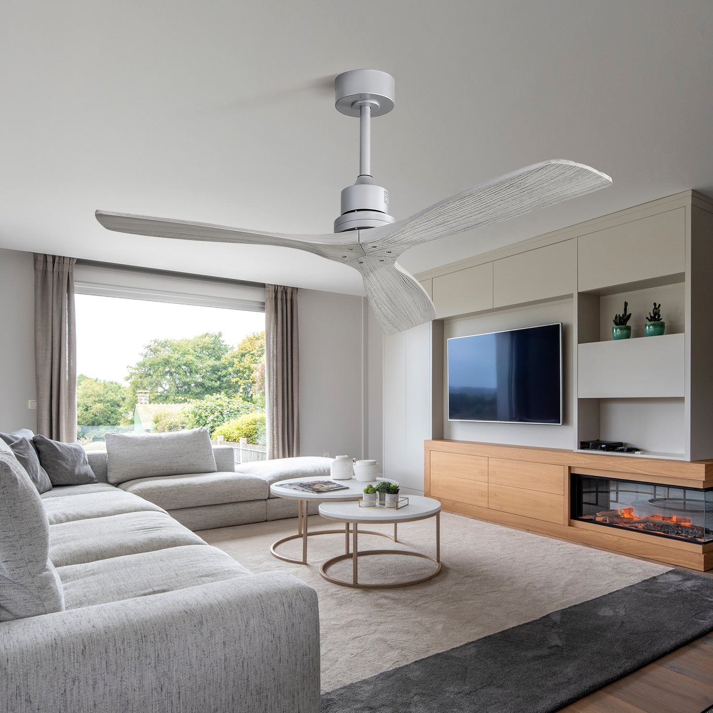 52 Inch Ceiling Fan No Light, with Remote Control Solid Wood Fan Blade Reversible Dc Motor For Bedroom