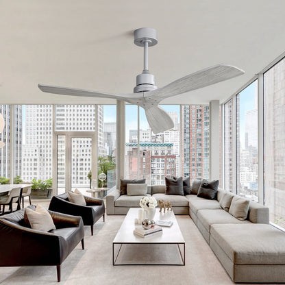 52 Inch Ceiling Fan No Light, with Remote Control Solid Wood Fan Blade Reversible Dc Motor For Bedroom