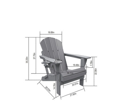 Folding Adirondack Chair with Side Table, 3-Piece Adirondack Chair Set, White (2 Chairs and 1 Table)