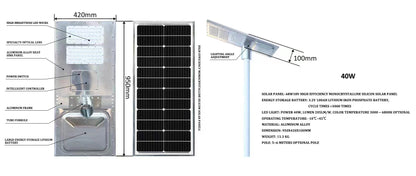 40W High-endurance smart solar street lights Aluminum alloy