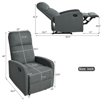 Modern Recliner Manual Recliner Home Theater Manual Recliner Chair with Adjustable Backrest for Living Room,Charcoal