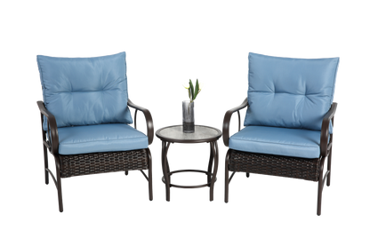 3 Pieces Patio Set Outdoor Wicker Furniture Sets Modern Rattan Chair Conversation Sets with Coffee Table