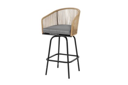 3pcs Outdoor Bar Set, Patio Bar Table and Chairs Set, Bar Height Patio Set - 2 x Swivel Bar Chairs , 1 x Round Bar Table(DPC Wood-Like)-Grey