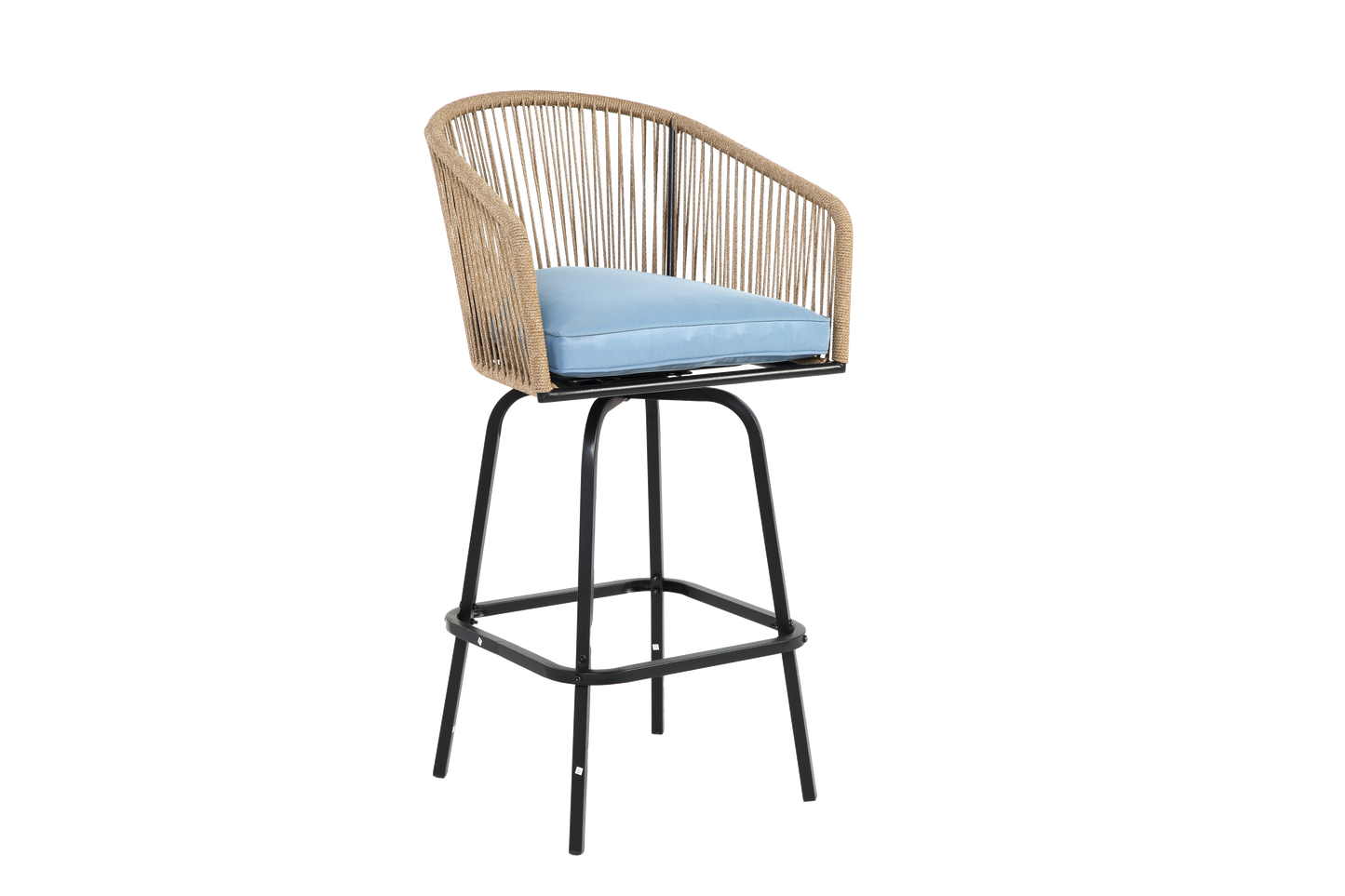 3pcs Outdoor Bar Set, Patio Bar Table and Chairs Set, Bar Height Patio Set - 2 x Swivel Bar Chairs , 1 x Round Bar Table(DPC Wood-Like)-Blue