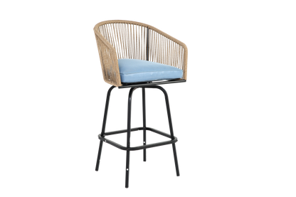 3pcs Outdoor Bar Set, Patio Bar Table and Chairs Set, Bar Height Patio Set - 2 x Swivel Bar Chairs , 1 x Round Bar Table(DPC Wood-Like)-Blue