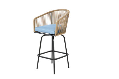 3pcs Outdoor Bar Set, Patio Bar Table and Chairs Set, Bar Height Patio Set - 2 x Swivel Bar Chairs , 1 x Round Bar Table(DPC Wood-Like)-Blue