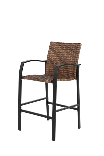 3 Pieces Outdoor Bar Stools Set,Rattan Bar Chairs,with glass table top, Wicker Bar Stools for Backyard, Garden, Pool, Balcony and Deck, Brown