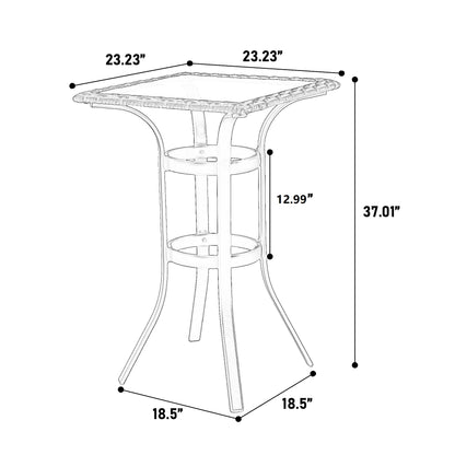 3 Pieces Outdoor Bar Stools Set,Rattan Bar Chairs,with glass table top, Wicker Bar Stools for Backyard, Garden, Pool, Balcony and Deck, Brown