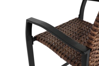 3 Pieces Outdoor Bar Stools Set,Rattan Bar Chairs,with glass table top, Wicker Bar Stools for Backyard, Garden, Pool, Balcony and Deck, Brown