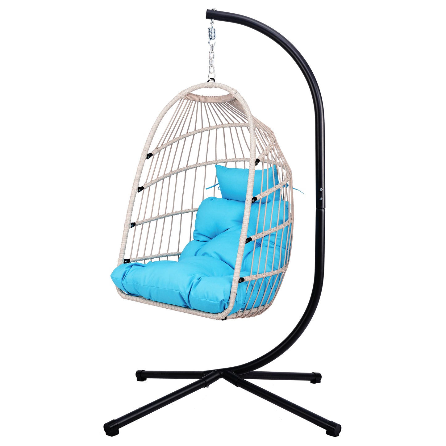 Outdoor Egg Hanging Chair with Stand, Patio Wicker Swing Egg Chair Indoor Swinging Chair Outdoor Hammock Egg Chair BLUE