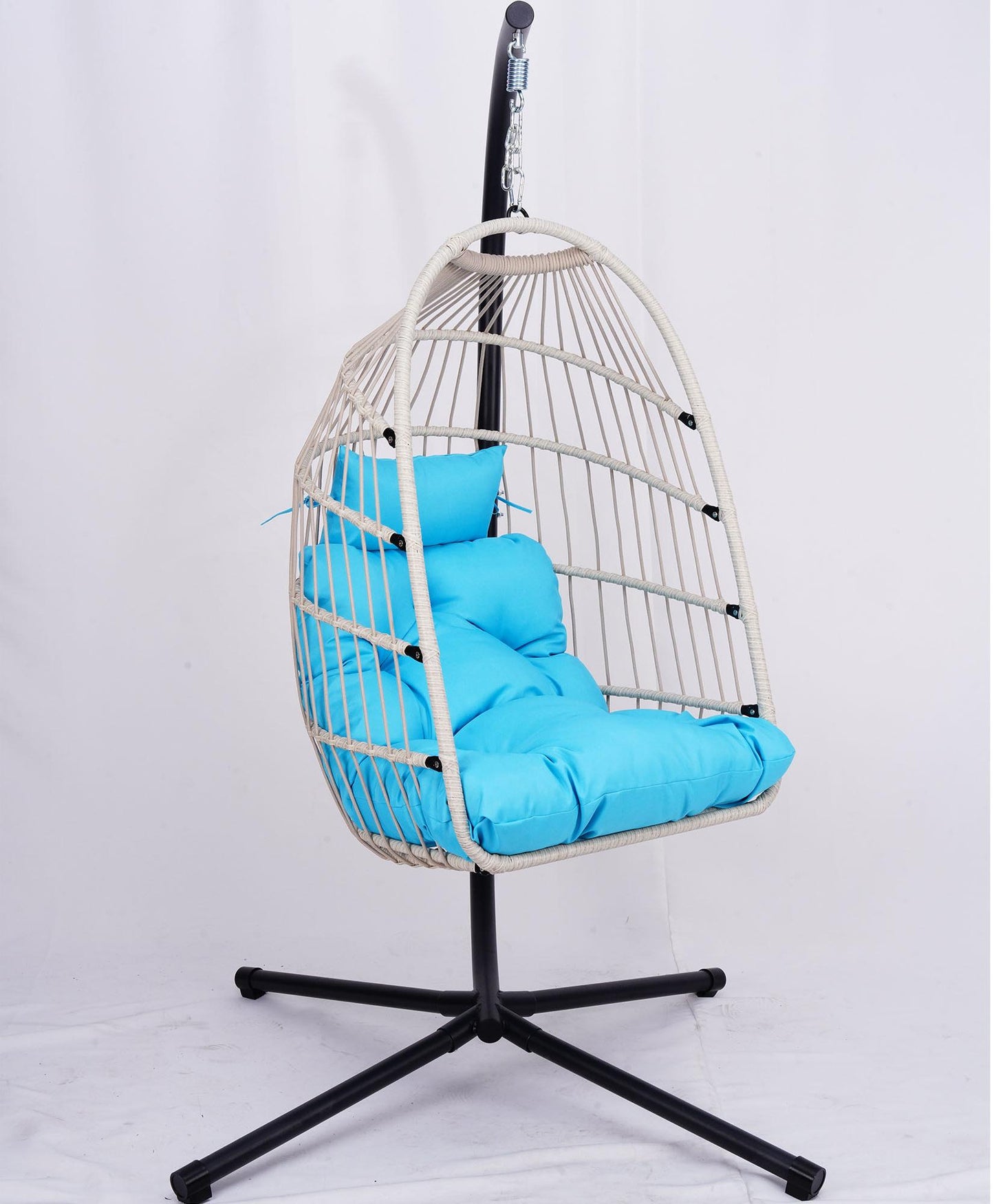 Outdoor Egg Hanging Chair with Stand, Patio Wicker Swing Egg Chair Indoor Swinging Chair Outdoor Hammock Egg Chair BLUE