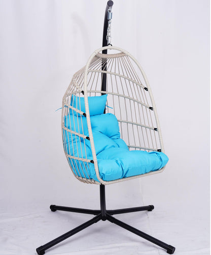 Outdoor Egg Hanging Chair with Stand, Patio Wicker Swing Egg Chair Indoor Swinging Chair Outdoor Hammock Egg Chair BLUE