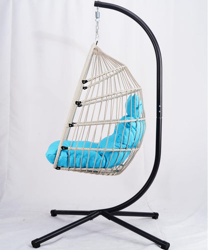 Outdoor Egg Hanging Chair with Stand, Patio Wicker Swing Egg Chair Indoor Swinging Chair Outdoor Hammock Egg Chair BLUE