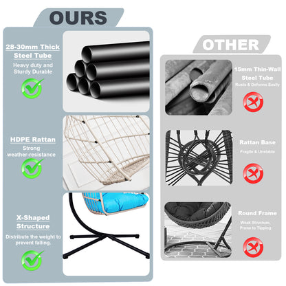 Outdoor Egg Hanging Chair with Stand, Patio Wicker Swing Egg Chair Indoor Swinging Chair Outdoor Hammock Egg Chair BLUE