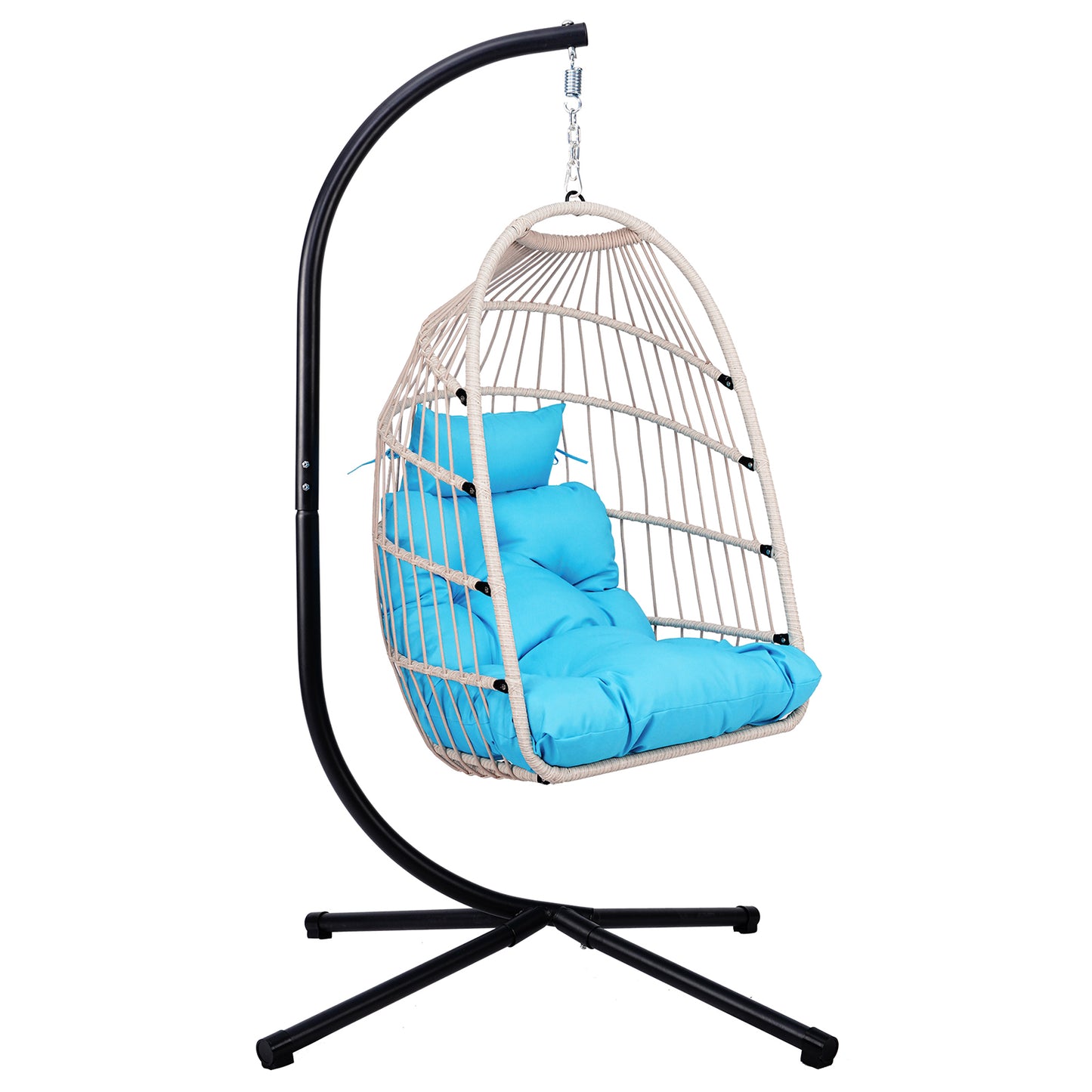Outdoor Egg Hanging Chair with Stand, Patio Wicker Swing Egg Chair Indoor Swinging Chair Outdoor Hammock Egg Chair BLUE