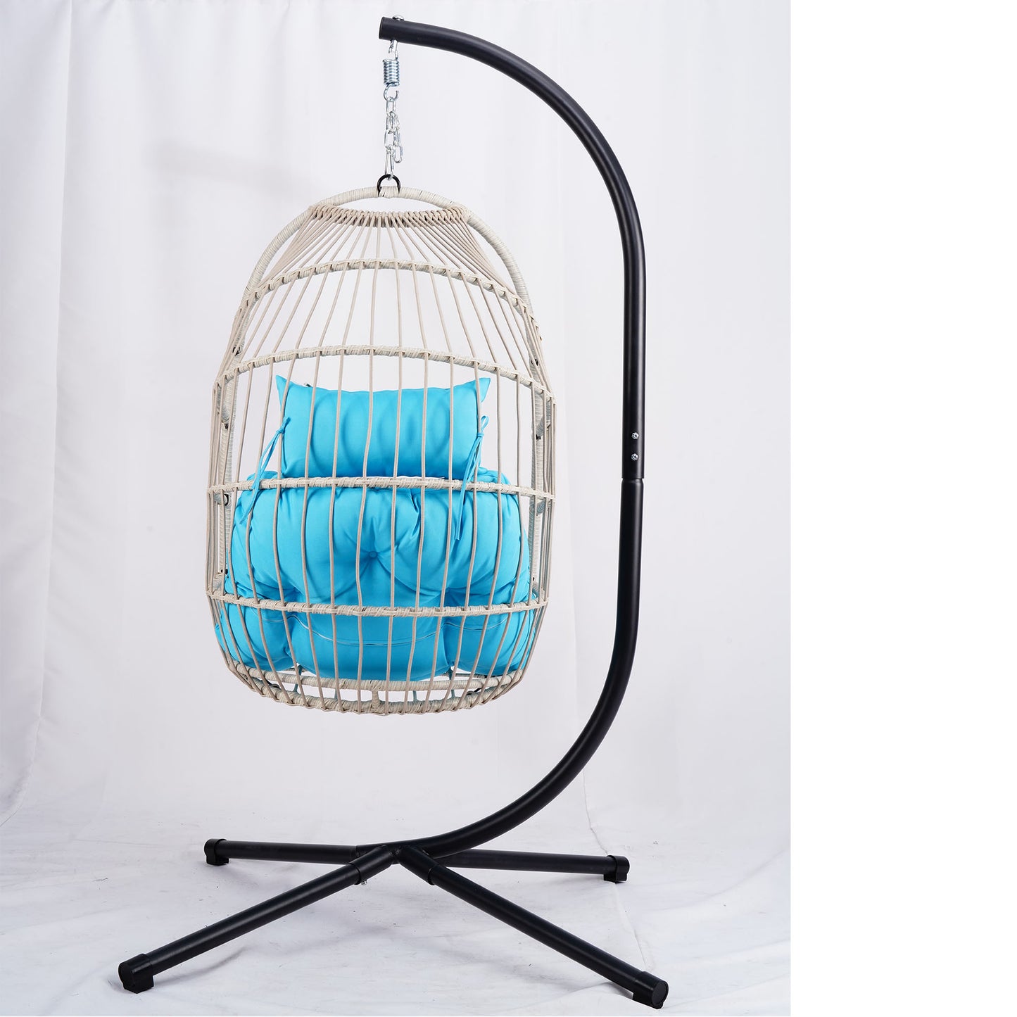 Outdoor Egg Hanging Chair with Stand, Patio Wicker Swing Egg Chair Indoor Swinging Chair Outdoor Hammock Egg Chair BLUE