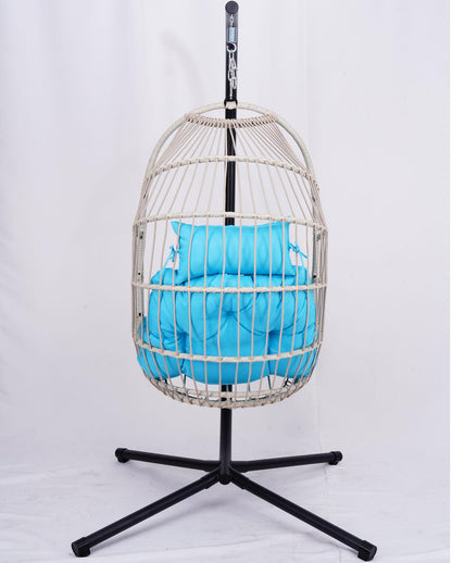 Outdoor Egg Hanging Chair with Stand, Patio Wicker Swing Egg Chair Indoor Swinging Chair Outdoor Hammock Egg Chair BLUE