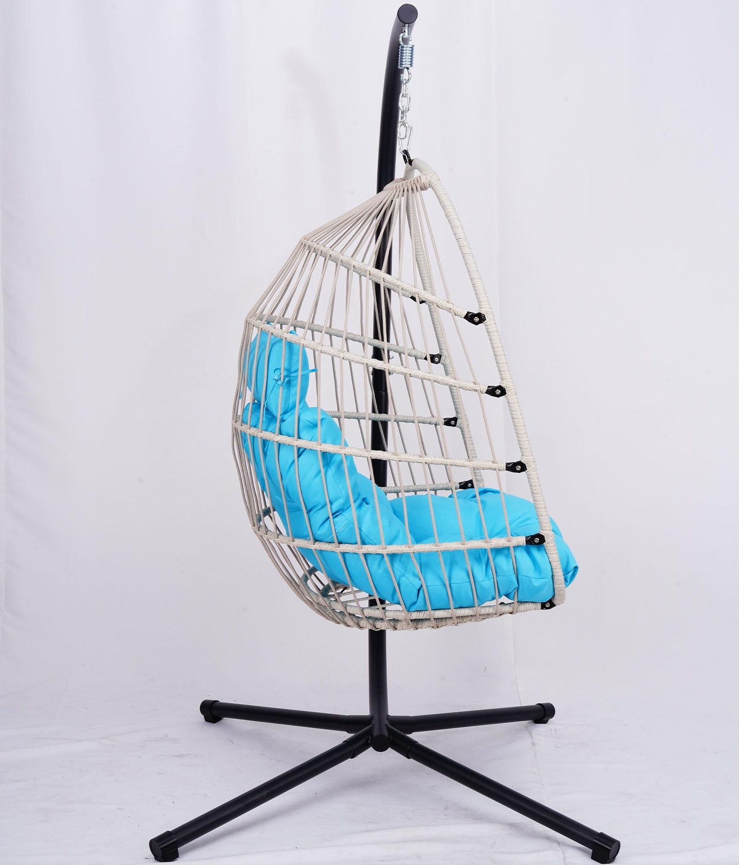 Outdoor Egg Hanging Chair with Stand, Patio Wicker Swing Egg Chair Indoor Swinging Chair Outdoor Hammock Egg Chair BLUE