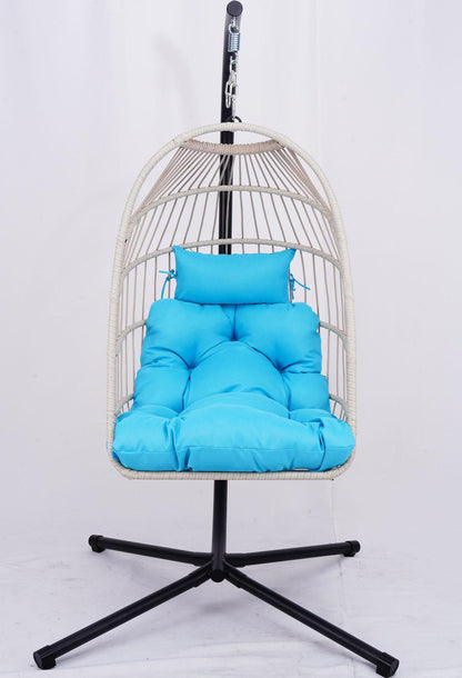 Outdoor Egg Hanging Chair with Stand, Patio Wicker Swing Egg Chair Indoor Swinging Chair Outdoor Hammock Egg Chair BLUE