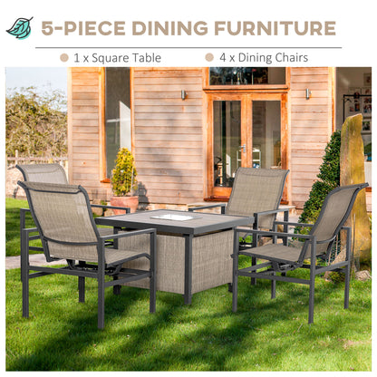 5 Piece Garden Patio Dining Set, Steel, Outdoor Conversation Set, Square Dinner Table with Built-in Ice Bucket Insert, 4 Rocking Chairs for Garden, Lawn, Backyard, Beige