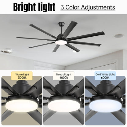 84 Inch Modern Large Design Ceiling Fans With Smart Remote Control 8 Fan Blades for Living Room