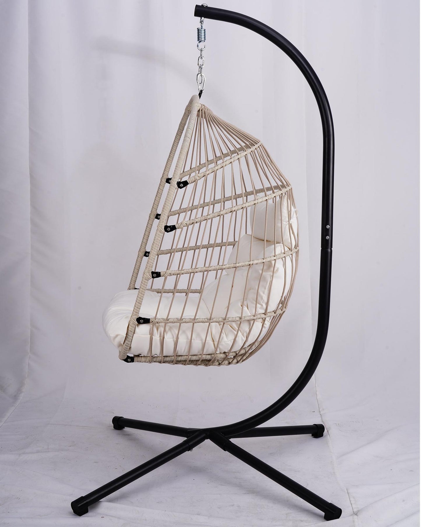 Outdoor Egg Hanging Chair with Stand, Patio Wicker Swing Egg Chair Indoor Swinging Chair Outdoor Hammock Egg Chair Off-white