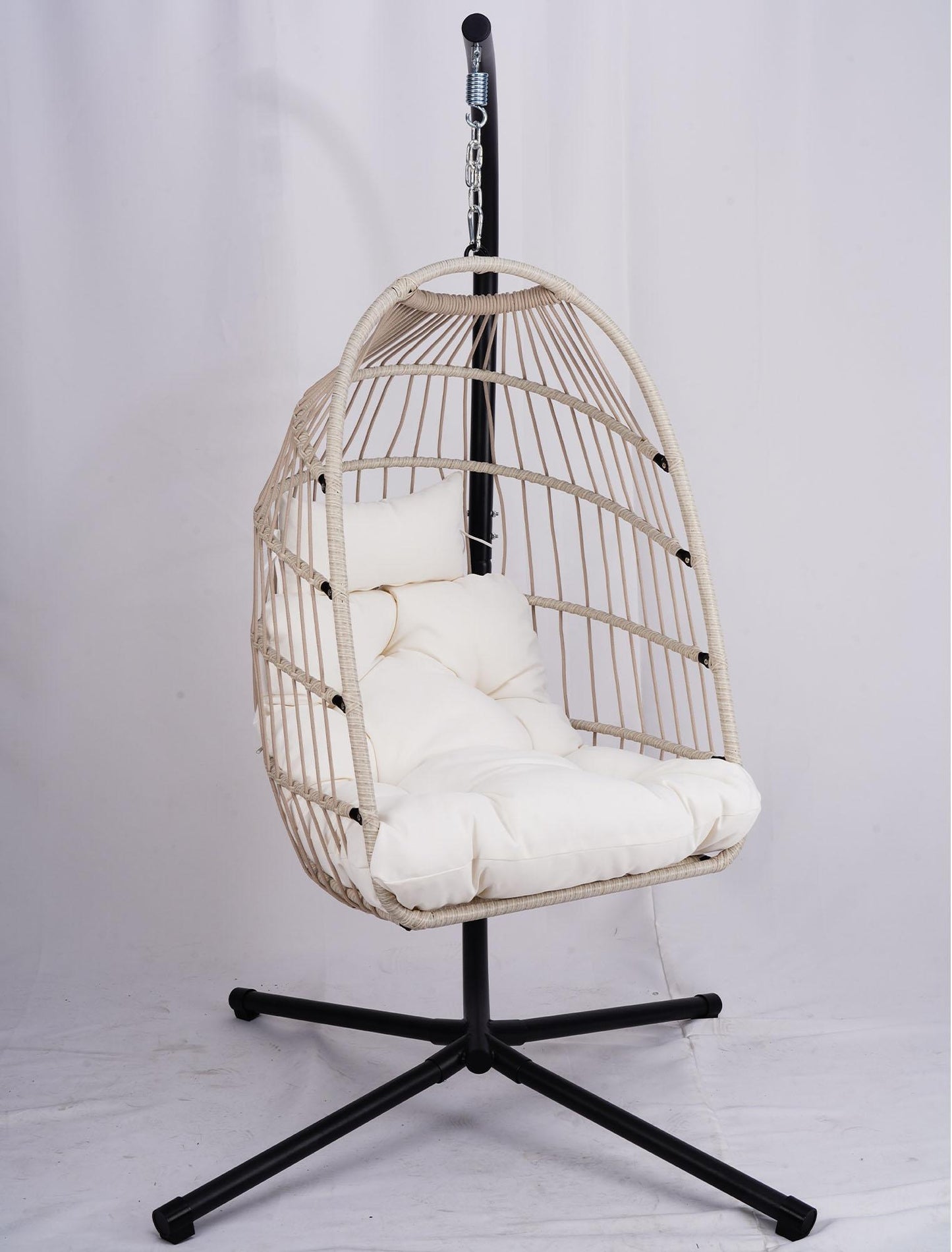 Outdoor Egg Hanging Chair with Stand, Patio Wicker Swing Egg Chair Indoor Swinging Chair Outdoor Hammock Egg Chair Off-white