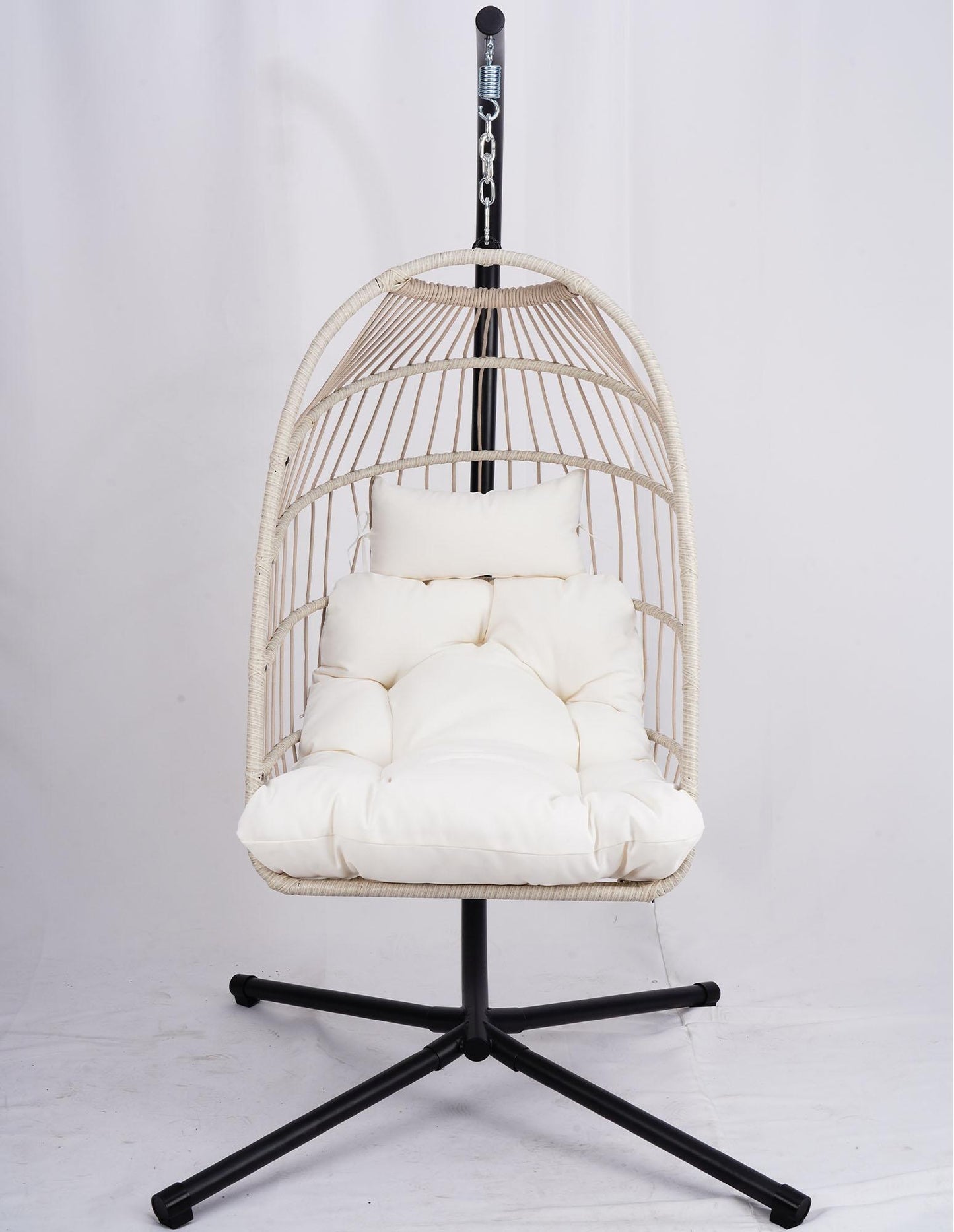 Outdoor Egg Hanging Chair with Stand, Patio Wicker Swing Egg Chair Indoor Swinging Chair Outdoor Hammock Egg Chair Off-white