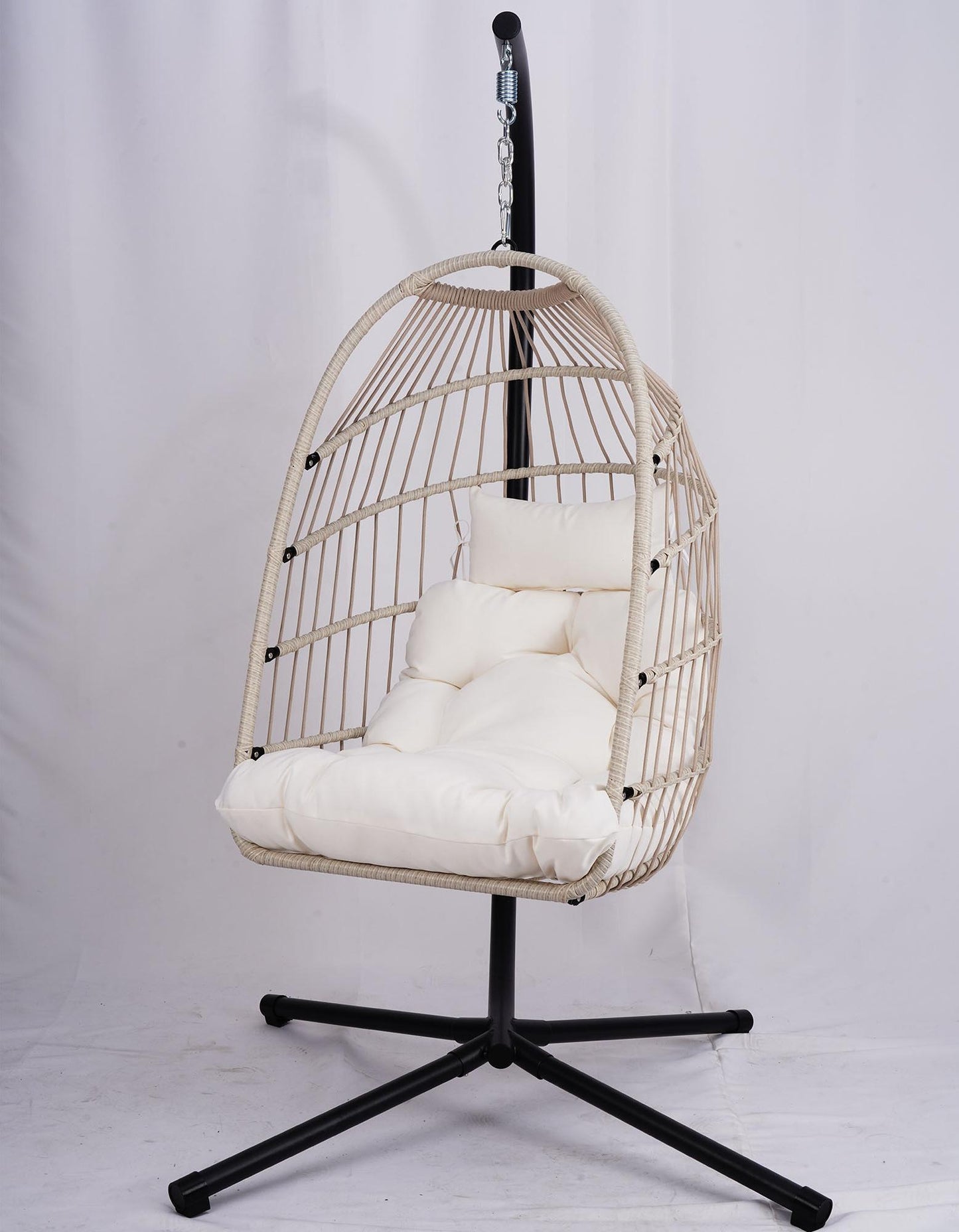 Outdoor Egg Hanging Chair with Stand, Patio Wicker Swing Egg Chair Indoor Swinging Chair Outdoor Hammock Egg Chair Off-white