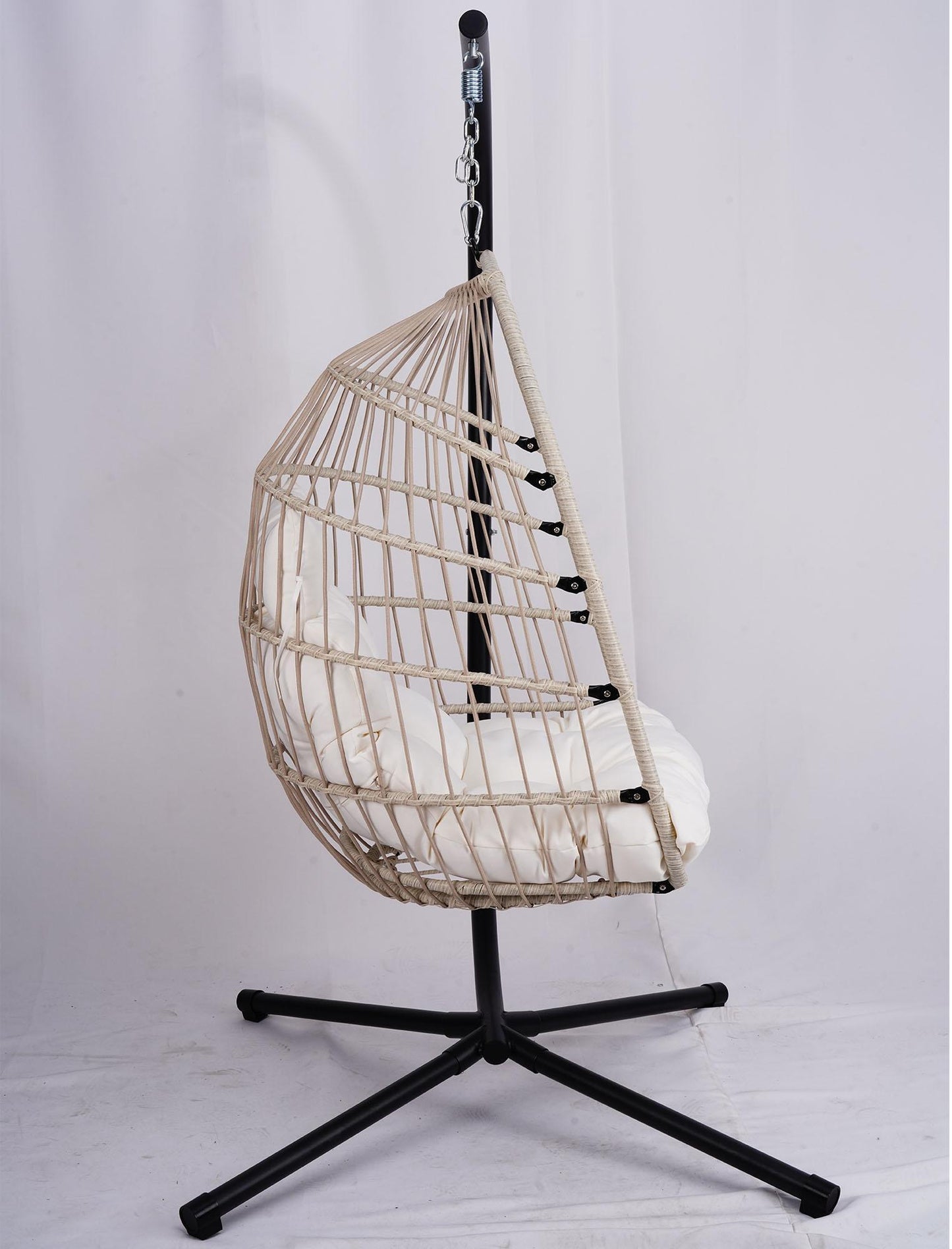 Outdoor Egg Hanging Chair with Stand, Patio Wicker Swing Egg Chair Indoor Swinging Chair Outdoor Hammock Egg Chair Off-white