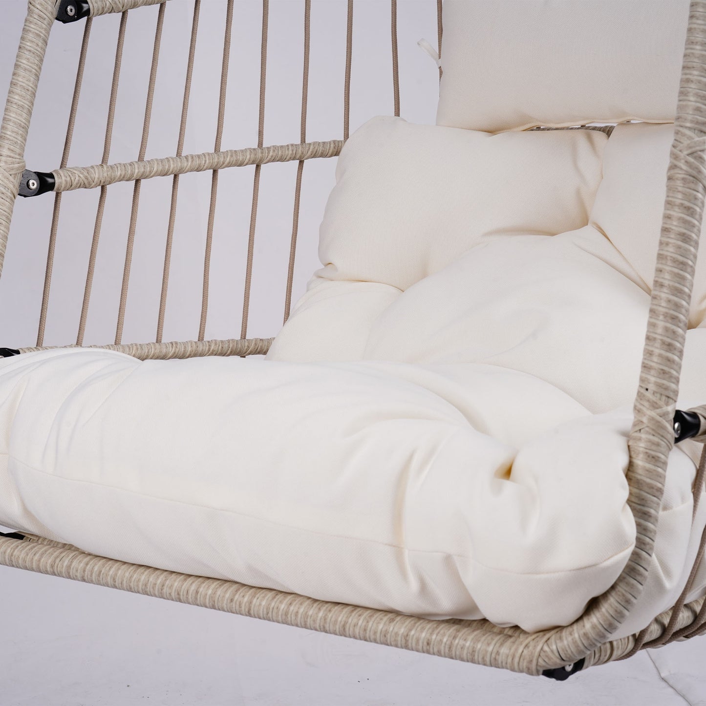 Outdoor Egg Hanging Chair with Stand, Patio Wicker Swing Egg Chair Indoor Swinging Chair Outdoor Hammock Egg Chair Off-white