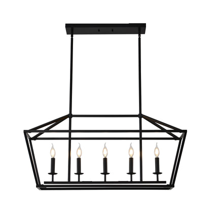 5-Light Farmhouse Kitchen Island Lighting,5 Light Industrial Linear Chandelier for Dining Room Metal Matte Black Finish Hanging Pendant Light Fixture for Bedroom Living Room Hallway Conference Room