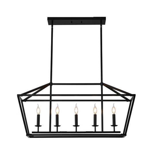 5-Light Farmhouse Kitchen Island Lighting,5 Light Industrial Linear Chandelier for Dining Room Metal Matte Black Finish Hanging Pendant Light Fixture for Bedroom Living Room Hallway Conference Room