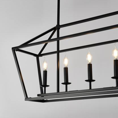 5-Light Farmhouse Kitchen Island Lighting,5 Light Industrial Linear Chandelier for Dining Room Metal Matte Black Finish Hanging Pendant Light Fixture for Bedroom Living Room Hallway Conference Room