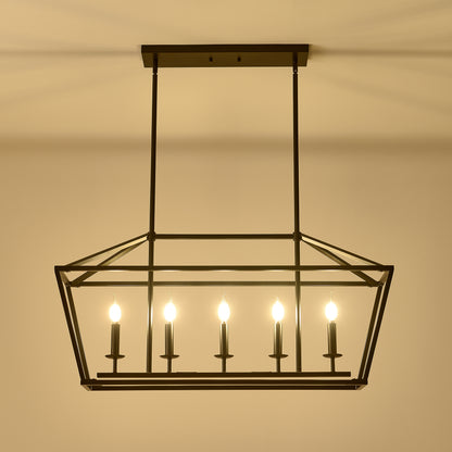 5-Light Farmhouse Kitchen Island Lighting,5 Light Industrial Linear Chandelier for Dining Room Metal Matte Black Finish Hanging Pendant Light Fixture for Bedroom Living Room Hallway Conference Room