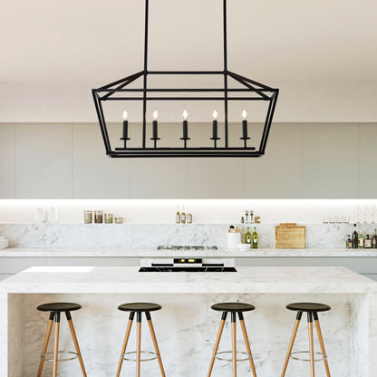 5-Light Farmhouse Kitchen Island Lighting,5 Light Industrial Linear Chandelier for Dining Room Metal Matte Black Finish Hanging Pendant Light Fixture for Bedroom Living Room Hallway Conference Room
