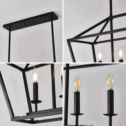 5-Light Farmhouse Kitchen Island Lighting,5 Light Industrial Linear Chandelier for Dining Room Metal Matte Black Finish Hanging Pendant Light Fixture for Bedroom Living Room Hallway Conference Room