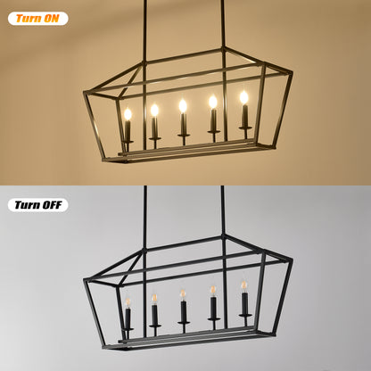 5-Light Farmhouse Kitchen Island Lighting,5 Light Industrial Linear Chandelier for Dining Room Metal Matte Black Finish Hanging Pendant Light Fixture for Bedroom Living Room Hallway Conference Room