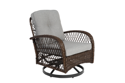 3 Pieces Outdoor Swivel Rocker Patio Chairs, 360 Degree Rocking Patio Conversation Set with Thickened Cushions and Glass Coffee Table for Backyard, Grey