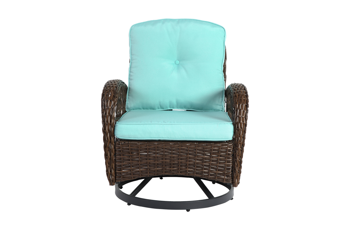 3 Pieces Outdoor Swivel Rocker Patio Chairs, 360 Degree Rocking Patio Conversation Set with Thickened Cushions and Glass Coffee Table for Backyard, Blue