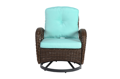 3 Pieces Outdoor Swivel Rocker Patio Chairs, 360 Degree Rocking Patio Conversation Set with Thickened Cushions and Glass Coffee Table for Backyard, Blue
