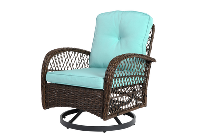 3 Pieces Outdoor Swivel Rocker Patio Chairs, 360 Degree Rocking Patio Conversation Set with Thickened Cushions and Glass Coffee Table for Backyard, Blue