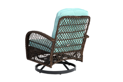 3 Pieces Outdoor Swivel Rocker Patio Chairs, 360 Degree Rocking Patio Conversation Set with Thickened Cushions and Glass Coffee Table for Backyard, Blue